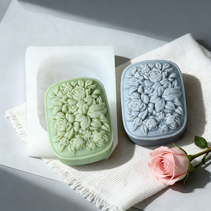 正方形の花柄シリコンソープモールド、バラとクチナシ模様、再利 - Soap Making Gifts のレビューと価格